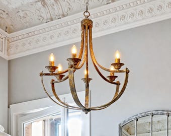 Lampadario in stile country francese, candela in ferro anticato, lampada a sospensione rustica da fattoria (32")
