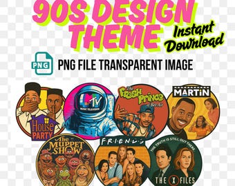 90er Jahre Design Thema Clipart Bundle als PNG