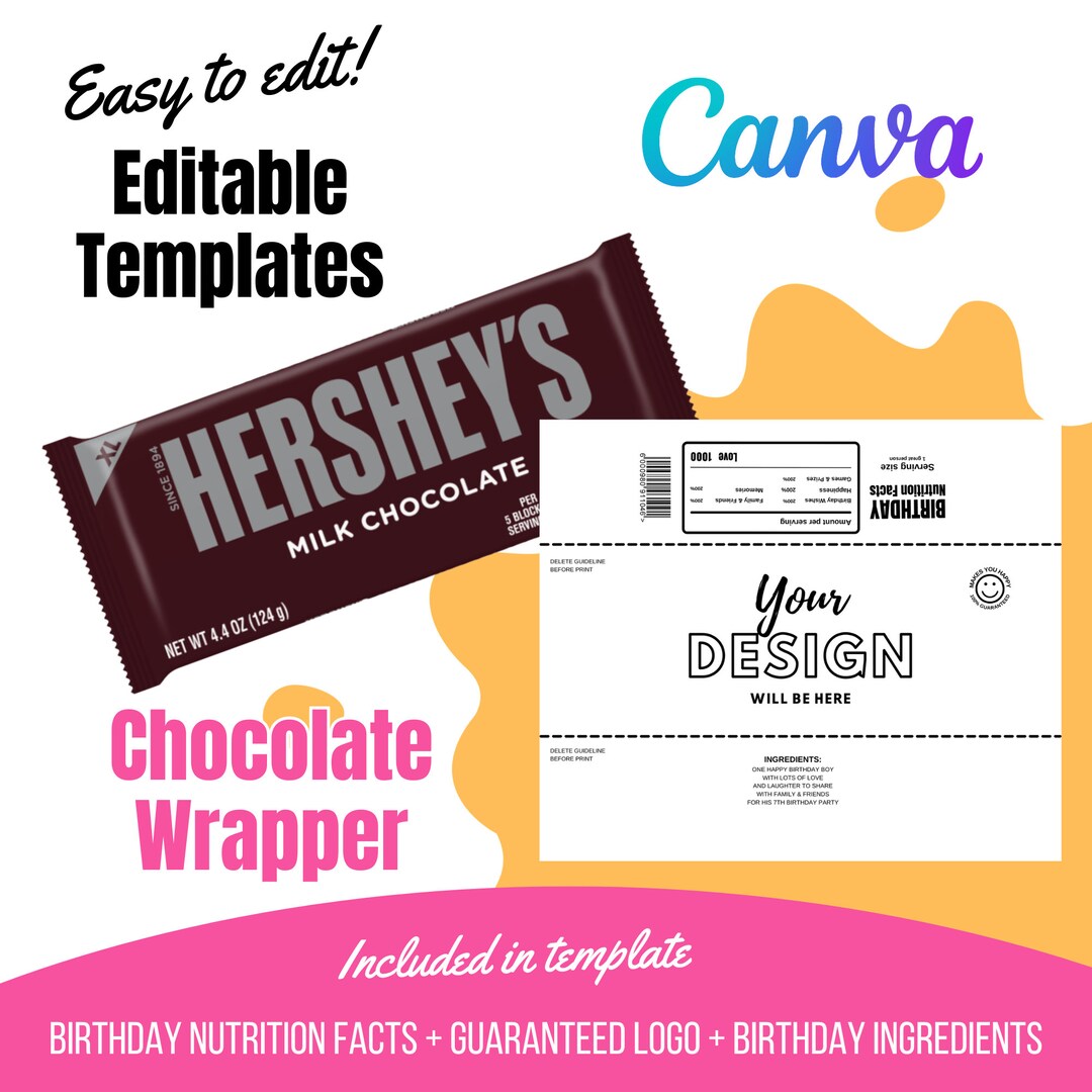 Chocolate Wrapper Template Canva Editable DIY Graduation Etsy