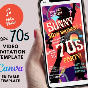 Retro 70s Disco Birthday Video Invitation: Editable Canva Template (Digital Download)