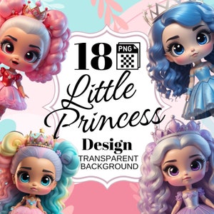 PNG Download Super Cute Little Princess Clipart, PNG Bundle, Transparent Background, Adorable Princess Illustrations