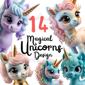 PNG Download Super süßes kleines Pony Einhorn Clipart, PNG Bundle, transparenter Hintergrund, entzückende Pony Illustrationen