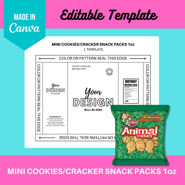 Canva Template Mini Cookies Animal Crackers 1oz Template for Canva users | Canva Editable Template | Digital Item Printable template