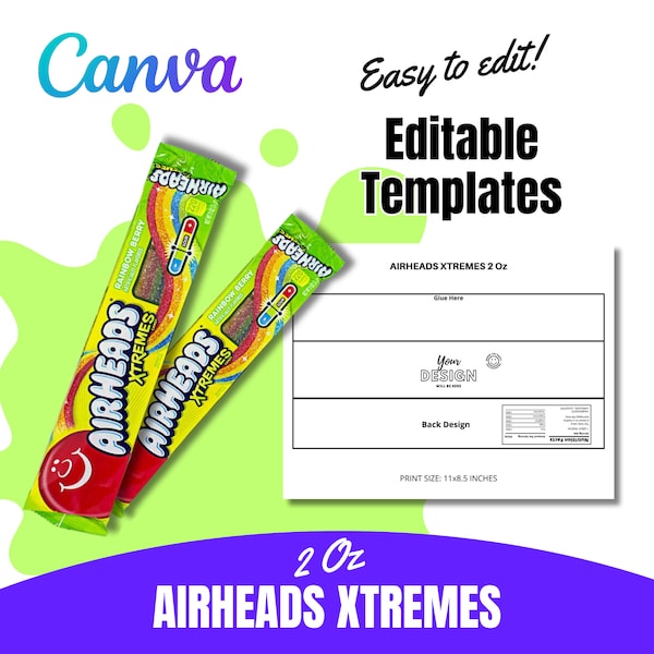 Printable Design AIRHEADS XTREMES 2 Oz  | DIY Birthday Nutrition Label - Canva Editable Digital Download