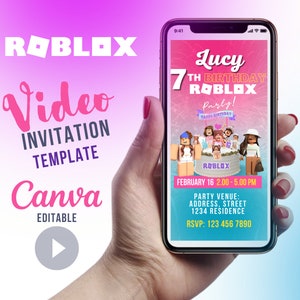 Birthday Invitation Template Roblox Theme Girl Birthday Mobile Video Invitation Canva Template