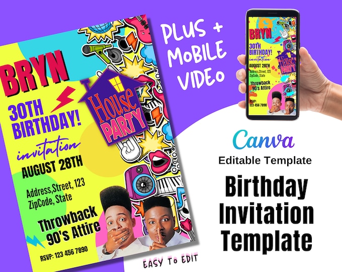 90's House Party Invitation, 80s Party Invite, House Party Invitation