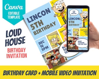 Birthday Invitation Template Loud House Comic Style Birthday Invitation Card | Canva Editable | DIY Printable Template