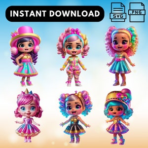 Png Svg Download Cute Adorable Birthday Girl Character PNG SVG Download | Whimsical Character Illustrations | DIY Projects