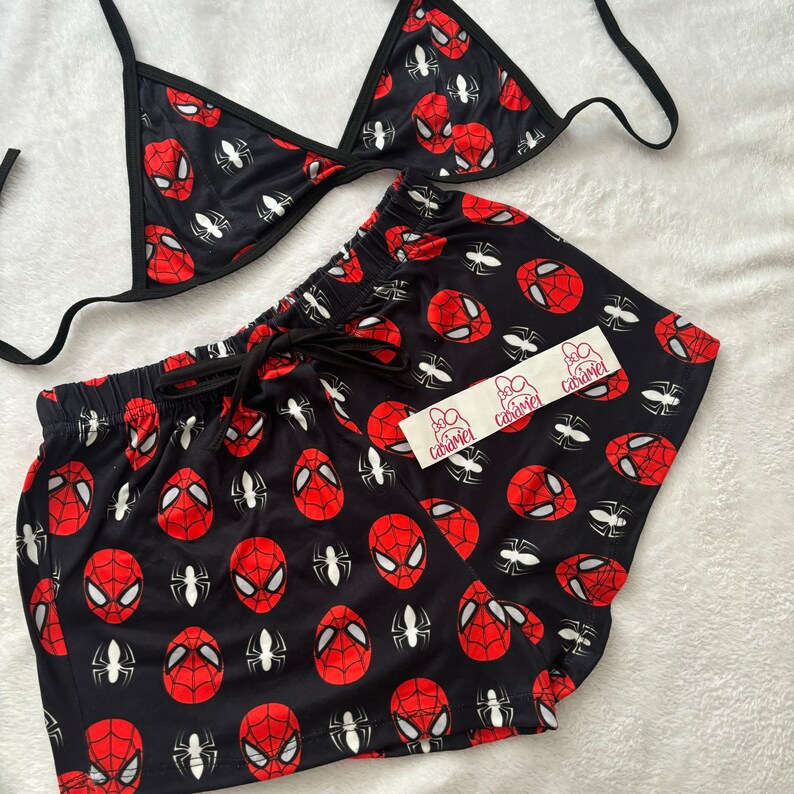 short spider man pajamas short aesthetic pajamas image 1