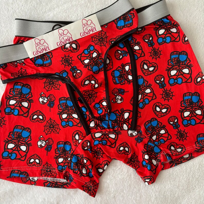 sous-vêtements assortis Couple Spider/minou/cinnamoroll, boxer et string Kitty Spiderman RED