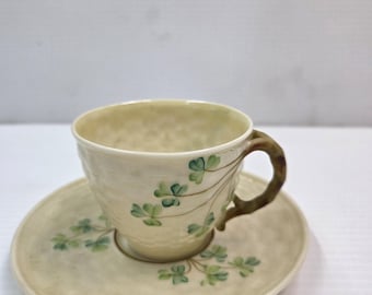 Belleek Miniature Demitasse Pottery Shamrock Ireland tea cup and saucer set from the 1880's