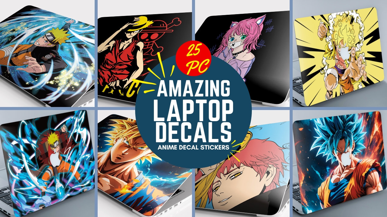 Pack of 25 Anime Laptop JPG Skin Decals, Anime JPG Stickers, Dell, Hp, Lenovo, Toshiba, Acer, ASUS and for All Models Up to 11.6" - 15.6" In