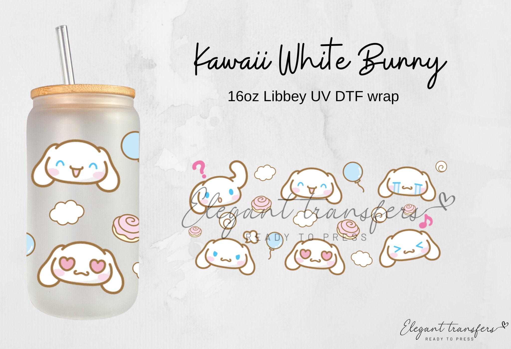 Kawaii White Bunny 16oz Libbey Glass Can Wrap Halloween PNG - Etsy