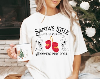 Christmas Custom Pregnancy Announcement New Mom Shirt, Santa Pregnant Reveal T-Shirt Top, Baby Announcement Tee, Gift for Expecting Mama