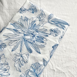 Blue and White Floral Cotton Fabric, Embroidered Fabric, Flower Cotton Fabric,Quilting Fabric, Designer Fabric,Soft Fabric,By the Half Meter