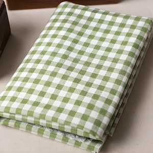 Green Cotton Linen Check Fabric, Dress Fabric, Decoration Fabric, Throw Pillow Sofa Fabric, By the Half Meter
