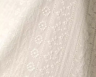 Floral Cotton Embroidered Fabric, Flower Fabric, Cotton Fabric, Quilting Fabric, Designer Fabric, Daisy Fabric, Soft Fabric, By the Half Meter