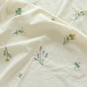 Floral Cotton Fabric, Embroidered Fabric, Daisy Cotton Fabric, Flower Fabric, Quilting Fabric, Designer Fabric,Soft Fabric,By the Half Meter
