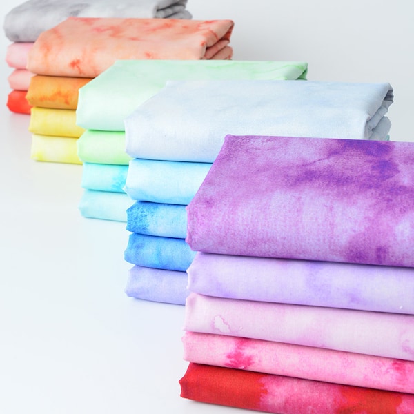 Tissu en coton de style tie-dye coloré pour l’été, tissu aquarelle, tissu en coton dégradé, au demi-mètre