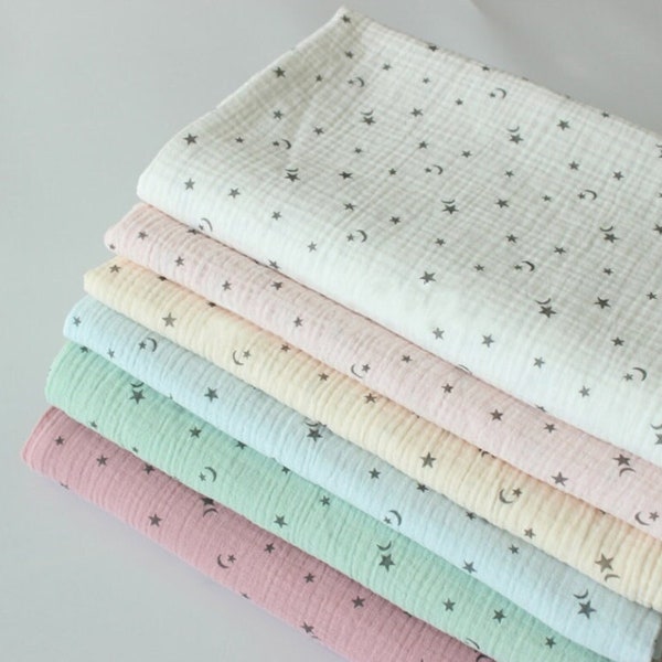 Double Cotton Gauze Fabric, Star Moon 100% Cotton Gauze, Double Cotton Crinkled Fabric, Baby Kids Muslin Gauze, By The Half Meter