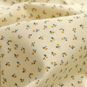 Floral Corduroy Fabric, Print Small Yellow Flower 100% Cotton Corduroy Fabric, Dresses Fabric, Upholstery Fabric, By the Half Meter