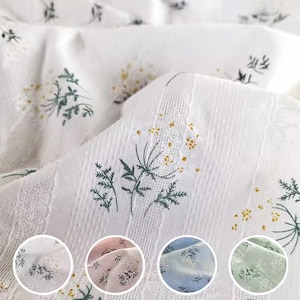 Floral Cotton Fabric, Embroidered Fabric, Flower Fabric, Quilting Fabric, Designer Fabric, Daisy Fabric, Soft Fabric, By the Half Meter
