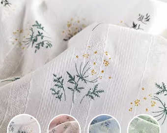 Floral Cotton Fabric, Embroidered Fabric, Flower Fabric, Quilting Fabric, Designer Fabric, Daisy Fabric, Soft Fabric, By the Half Meter