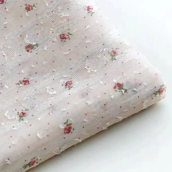 Embroidered Rose Fabric, Lace Chiffon Fabric, Crochet Floral Fabric,Wedding Fabric,Upholstery Fabric,Summer Dress Fabric, By the Half Meter
