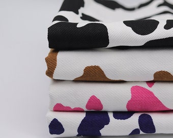 Cow Print Denim Fabric, Wash Denim Fabric, Heavy Weight Denim Fabric,100% Cotton Twill Denim Fabric, By The Half Meter