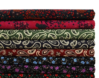 Tessuto di cotone di velluto a coste con fiocchi floreali Paisley, tessuto di velluto a coste floreale, stampa tessuto di velluto a coste di fiori colorati, tessuto decorativo, da mezzo metro