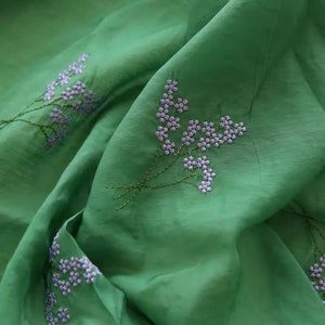 Floral Cotton Fabric, Embroidered Fabric, Flower Fabric, Quilting Fabric, Designer Fabric, Green Cotton Fabric,Soft Fabric,By the Half Meter