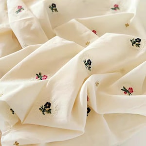 Floral Cotton Embroidered Fabric, Flower Fabric, Cotton Fabric, Quilting Fabric, Designer Fabric, Daisy Fabric, Soft Fabric, By the Half Meter