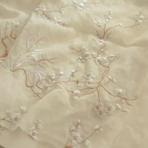 100% Nature Ramie Sheer Fabric, Floral Embroidered Ramie Fabric, Lightweight Ramie Fabric, Designer Fabric, Dress Fabric, By The Half Yard