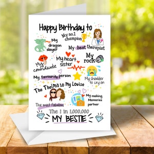 My Bestie birthday card - Celebrating Your One-in-a-Million, Best friend birthday card, partner in crime, confidante, funny birthday card