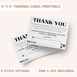 4X6 Customizable thank you thermal label, Thank you for your order thermal label, thank you thermal label, small business