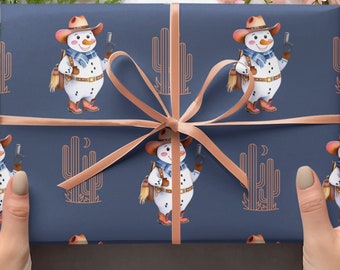 Western Snowman Cowboy Christmas Wrapping Paper, Christmas Wrapping Paper Roll, Cute Christmas Wrap, Western Wrapping Paper