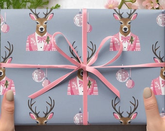 Reindeer Disco Ball Preppy Christmas Wrapping Paper