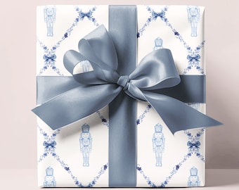 Nutcracker Blue Trellis Wrapping Paper, Christmas Nutcracker Wrapping, Nutcracker Gift Wrap, Christmas Nutcracker Wrap, Holiday Gift Wrap