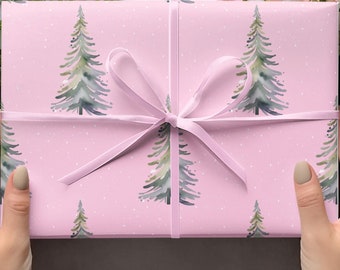 Pink & Green Watercolor Christmas Wrapping Paper, Pink Christmas Papers, Pink Gift Wrap, Holiday Wrapping Paper Roll, Preppy Wrapping Paper