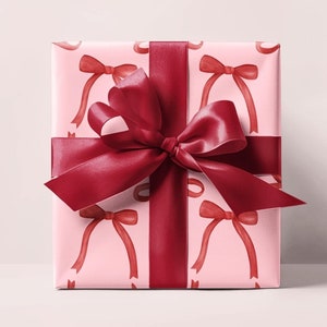 Pink Bow Wrapping Paper, Coquette Preppy Holiday Gift Wrap
