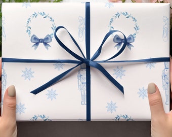 Christmas Blue Coquette Wrapping Paper Roll, Christmas Nutcracker Wrap, Coquette Gift Wrap, Nutcracker Gift Wrap, Holiday Wrapping Paper