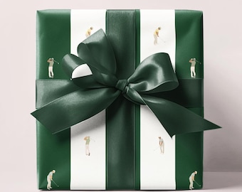 Golf Striped Wrapping Paper Roll, Golf Lover's Gift Wrap, Gift Wrap For Him, Holiday Gift Wrap, Father's Day, Christmas Wrapping Paper