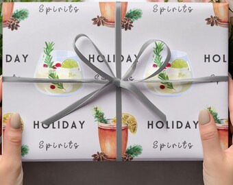Holiday Spirits Wrapping Paper, Holiday Wrapping Paper Roll, Christmas Cocktail Wrapping Paper, Funny Christmas Wrapping, Gift Wrap