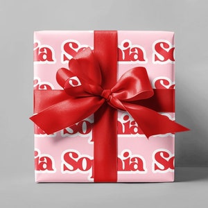 Carta da regalo natalizia personalizzata con nome, carta da regalo personalizzata, carta da regalo con nome, carta da regalo rosa e rossa per le feste, rotoli di carta da regalo