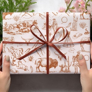Rotolo di carta da regalo Rust Toile Western, carta da regalo da cowboy, carta da regalo per le feste Western, carta da regalo per compleanni Western, carta da regalo Preppy