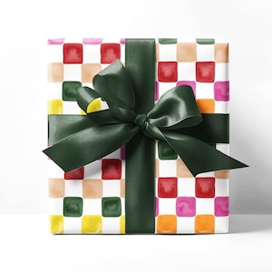 Watercolor Checkered Board Wrapping Paper Roll, Birthday Gift Wrap, Holiday Gift Wrap, Cute Gift Wrap, Christmas Wrap, Watercolor Gift Wrap