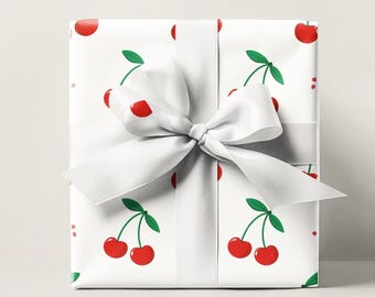 Cherry Print Wrapping Paper, Preppy Coquette Gift Wrap