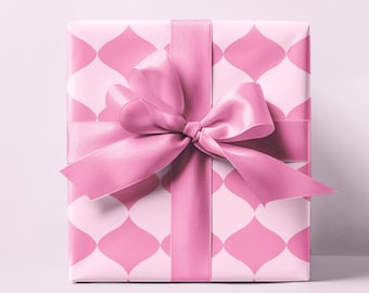 Pink Geometric Wrapping Paper Roll, Pink Christmas Wrapping Paper, Pink Birthday Gift Wrap, Pink Holiday Wrapping Paper, Retro Gift Wrap