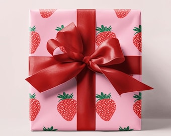Pink Strawberry Wrapping Paper Roll, Birthday Wrapping Paper, Gift Wrap Paper Rolls, Cute Wrapping Paper, Gift Wrap For Her, Unique Wrap