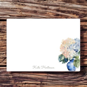 Personalisierte blaue Hortensie Briefpapier Geschenk mit Umschlägen, Geschenk für sie, botanische Blumen stationär, Briefpapier Set, persönliches Briefpapier
